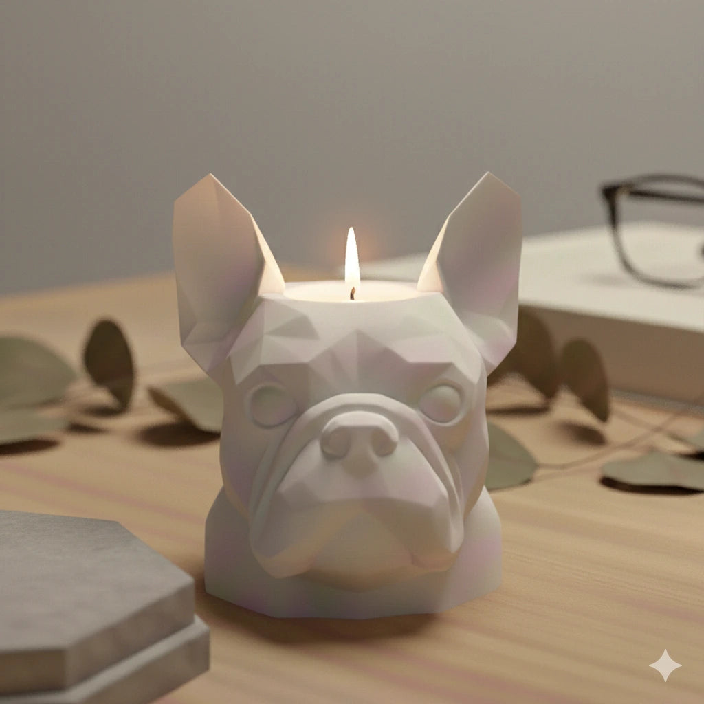 French Bulldog candle holder - Handcrafted stonecast Frenchie head with sea salt scented candle
