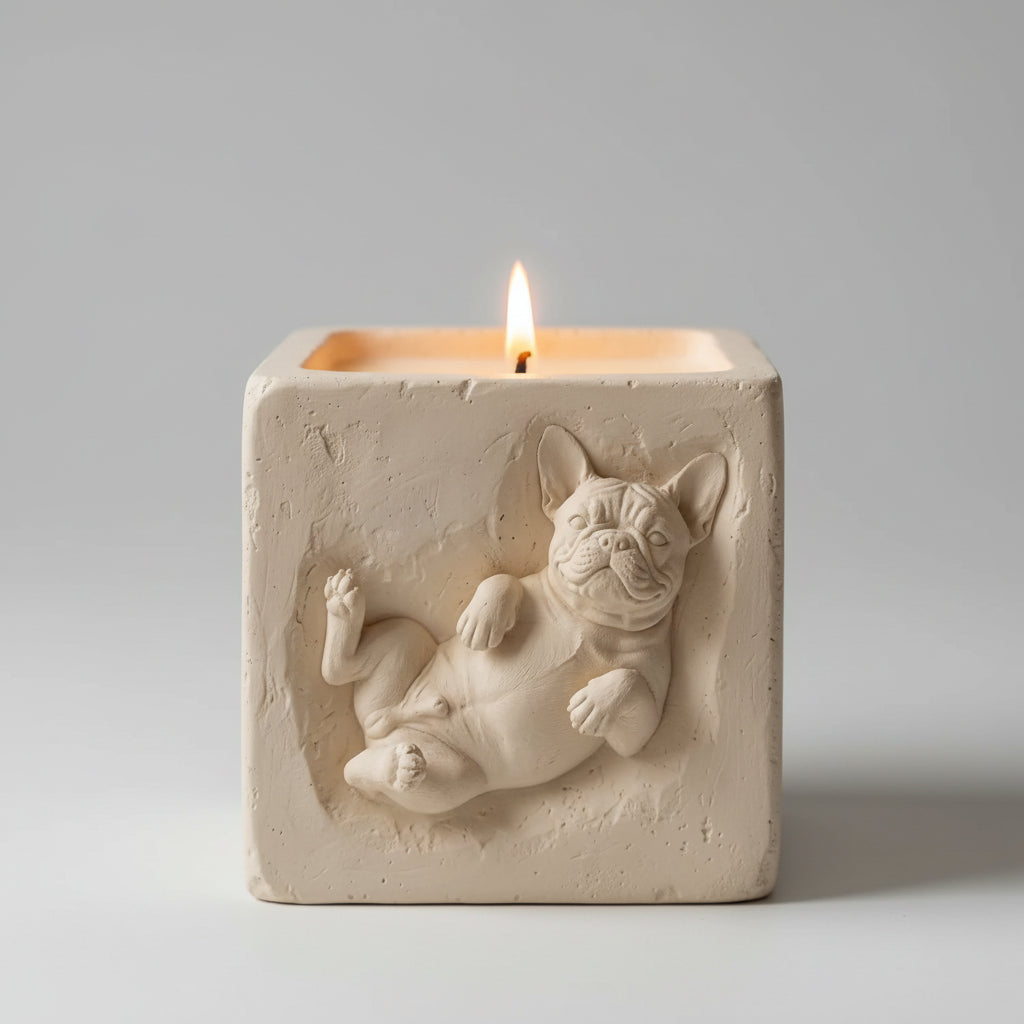 Stoneware Frenchie Candle (Pistachio & Cream)