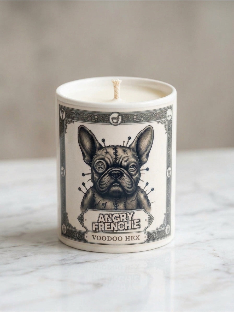 Voodoo Hex Halloween Candle | Burning Broomstick