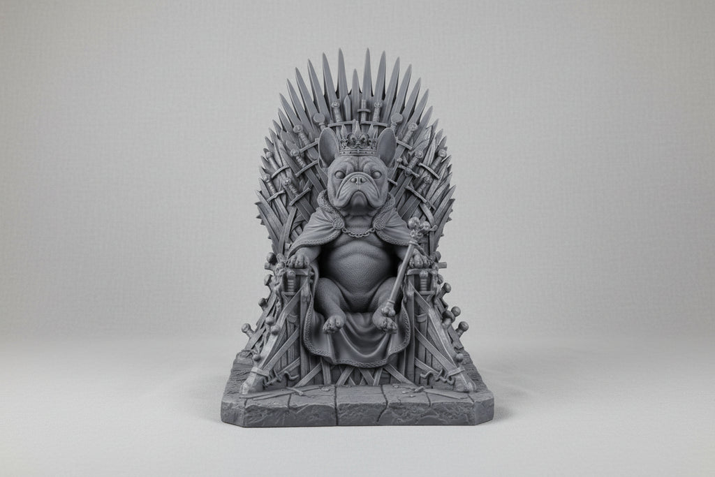 French Bulldog on Iron Throne 3D printed resin charcoal figurine