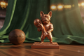 A metallic bronze figurine of a French bulldog dressed in soccer attire, holding a soccer ball, standing on a textured rectangular base against a light gray background.