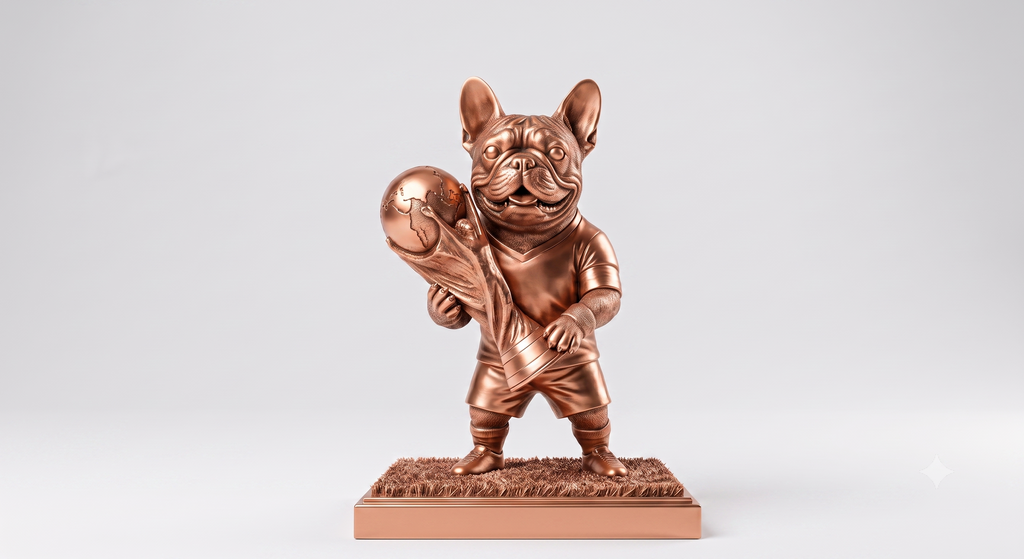 The World Cup Frenchie | 20cm 3D Printed French Bulldog | Football Trophy Figurine Collectible Gift UK