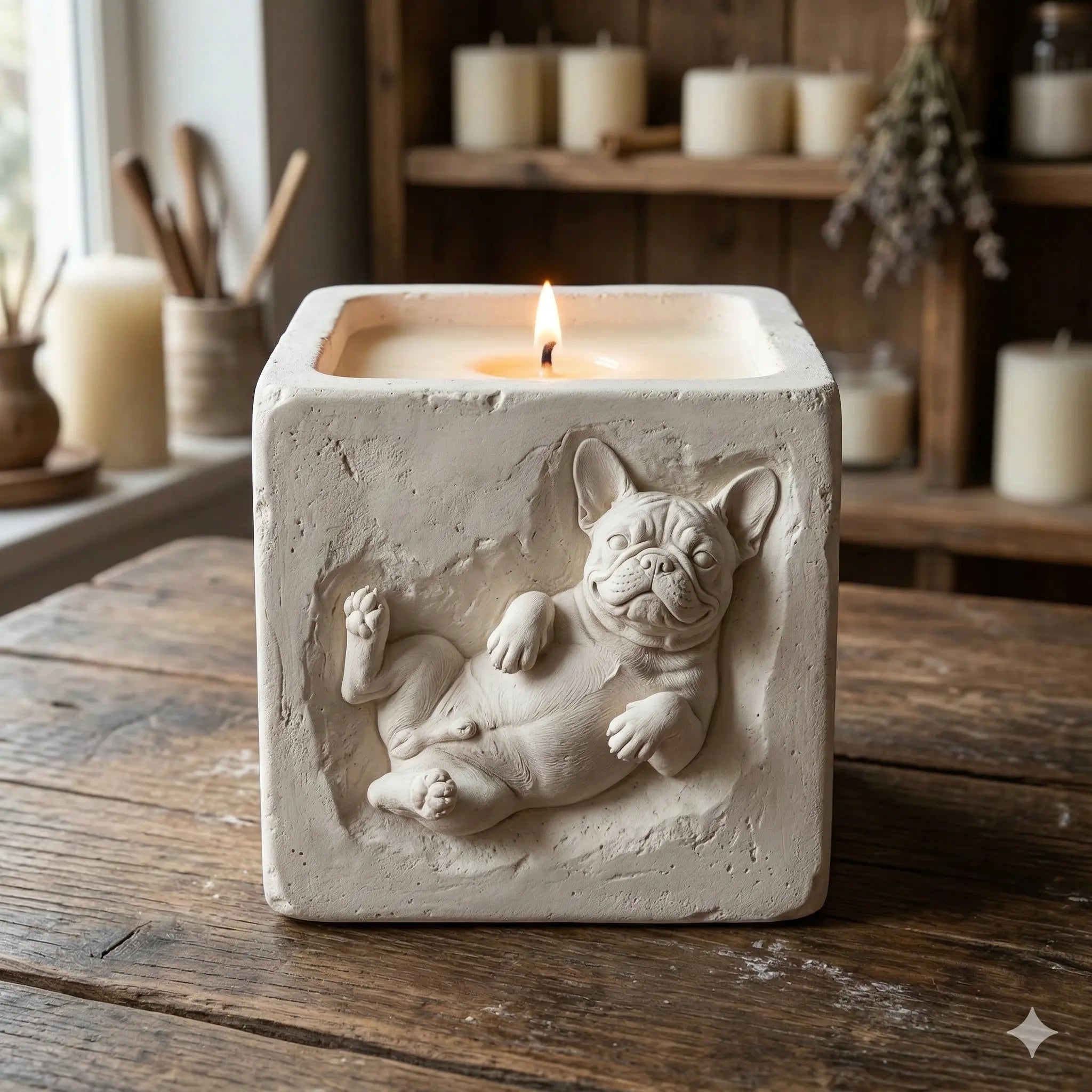 Stoneware Frenchie Candle (Pistachio & Cream)