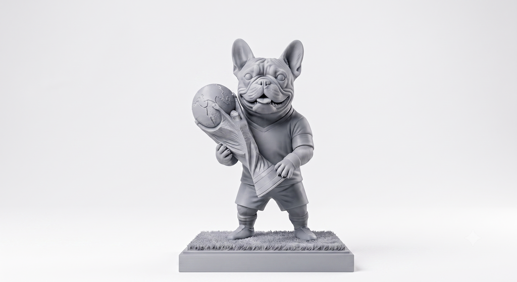 The World Cup Frenchie | 20cm 3D Printed French Bulldog | Football Trophy Figurine Collectible Gift UK