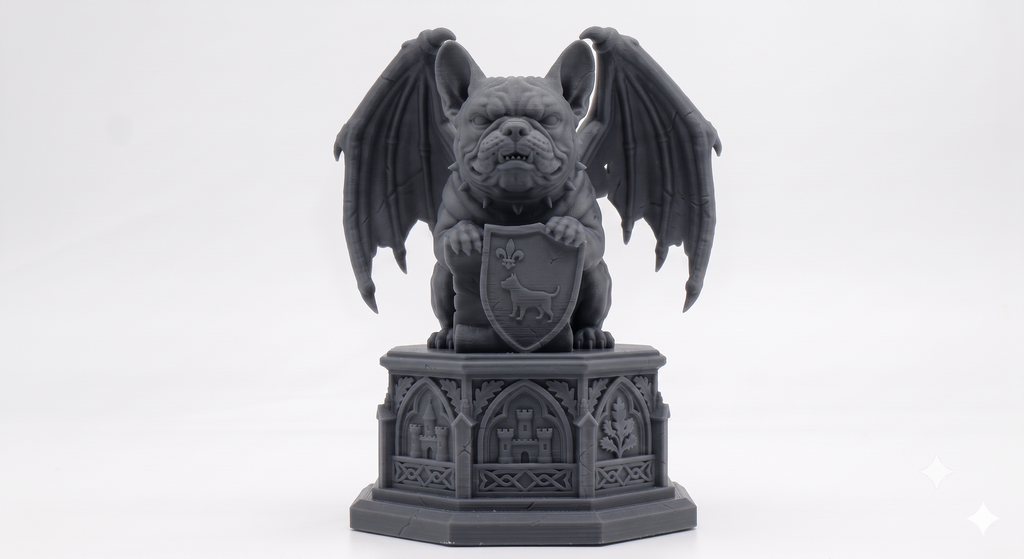 The Gargoyle Frenchie Standing | 20cm 3D Printed French Bulldog | Winged Gargoyle Statue Collectible Gift UK