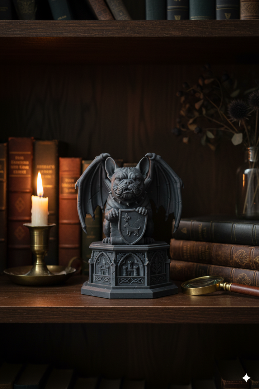 The Gargoyle Frenchie Standing | 20cm 3D Printed French Bulldog | Winged Gargoyle Statue Collectible Gift UK