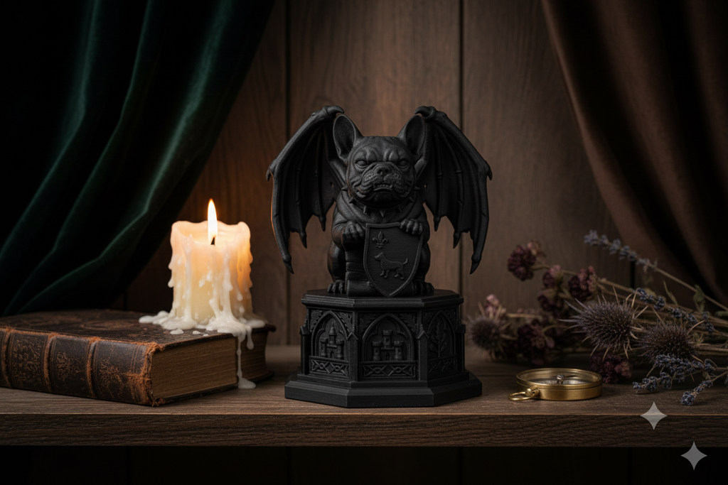 The Gargoyle Frenchie Standing | 20cm 3D Printed French Bulldog | Winged Gargoyle Statue Collectible Gift UK