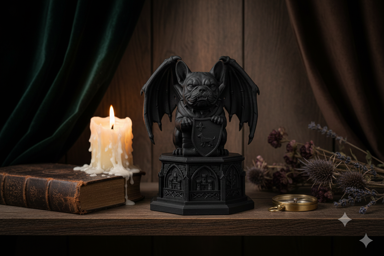 The Gargoyle Frenchie Standing | 20cm 3D Printed French Bulldog | Winged Gargoyle Statue Collectible Gift UK