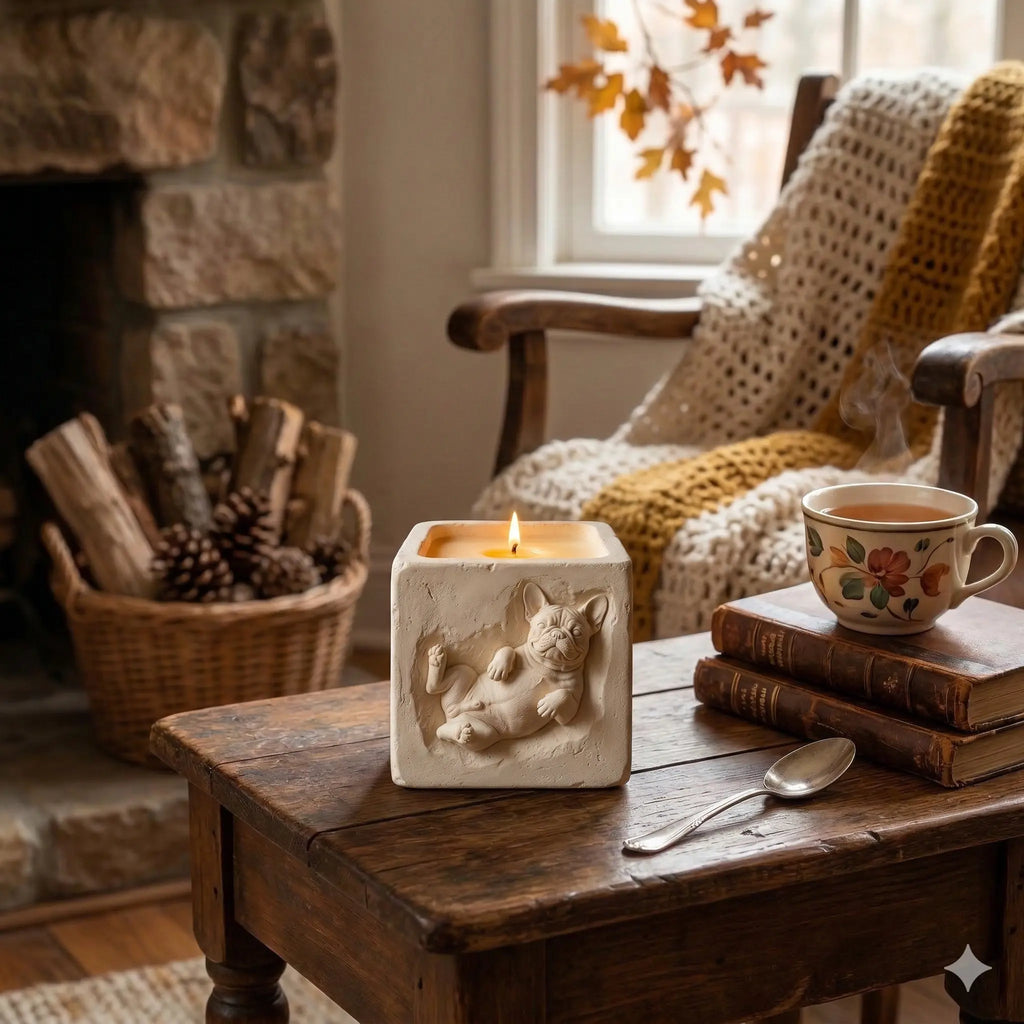 Stoneware Frenchie Candle (Pistachio & Cream)