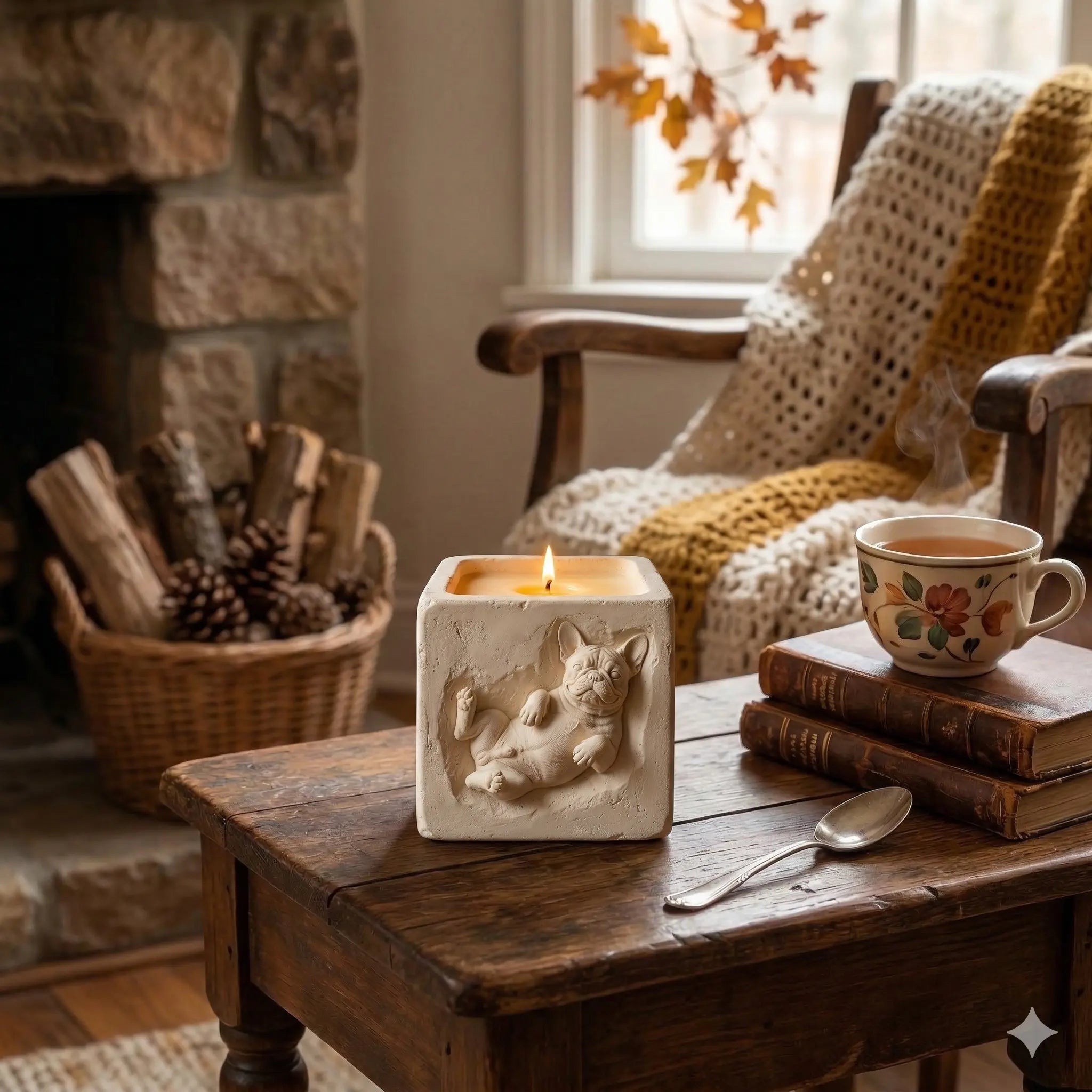 Stoneware Frenchie Candle (Pistachio & Cream)