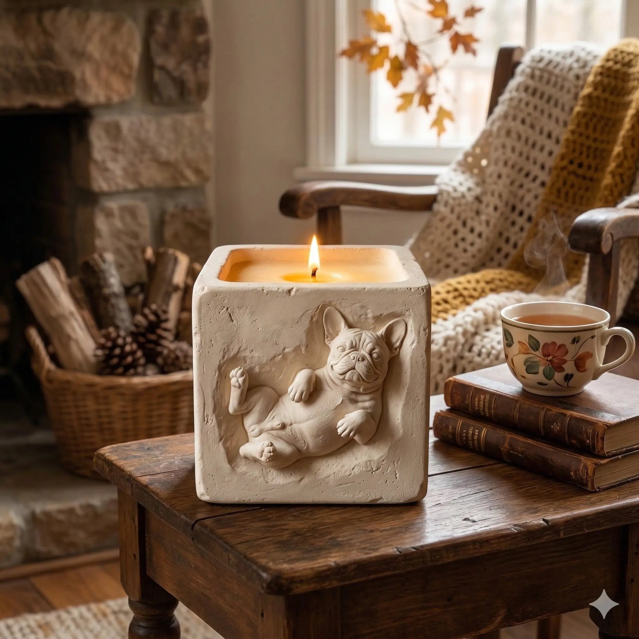 Stoneware Frenchie Candle (Pistachio & Cream)