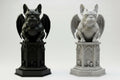 Gargoyle statue on a pedestal with a checkered background