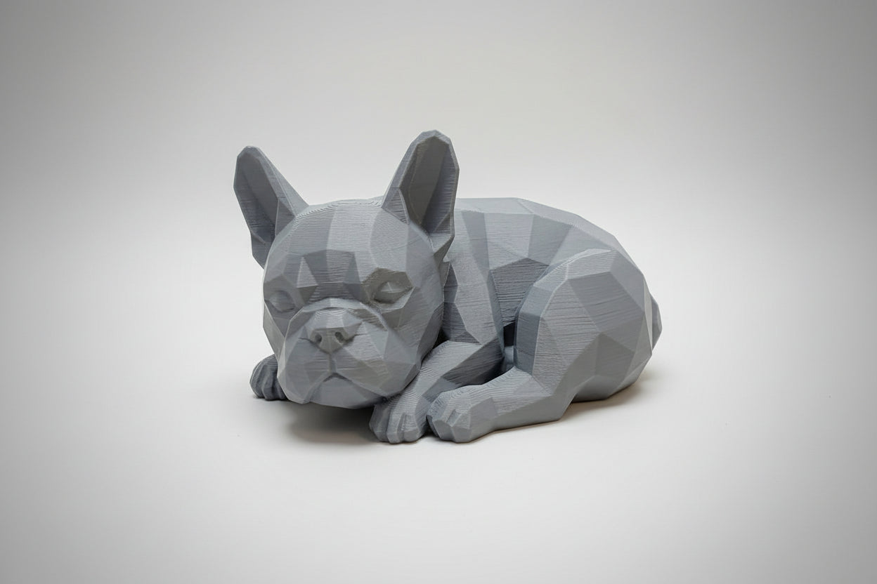 Sleeping French Bulldog geometric figurine matte grey side view