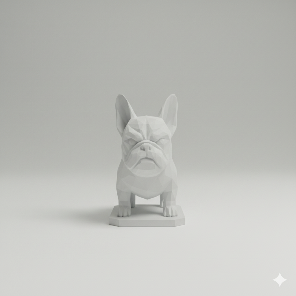 White dog sculpture on a wooden table in a living room setting