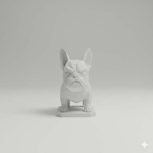 White dog sculpture on a wooden table in a living room setting